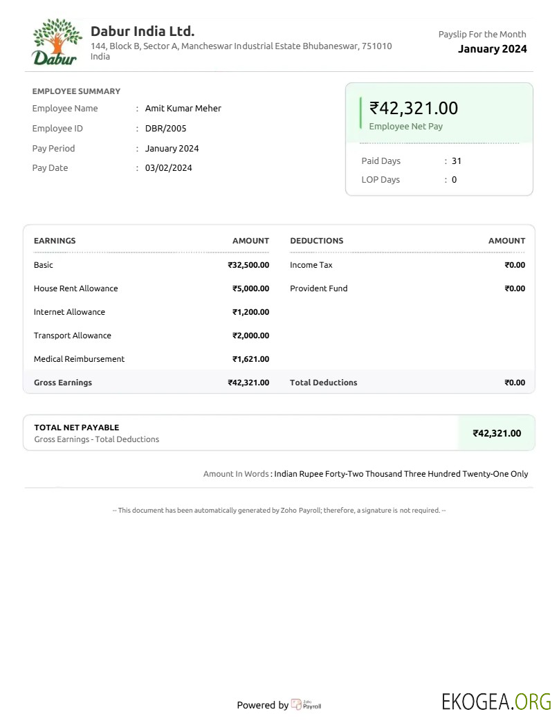Modèle de fiche de paie de l'entreprise de produits Dabur India aux formats Word et PDF.pdf, 1